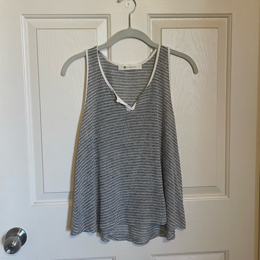 Gray and white striped tank top